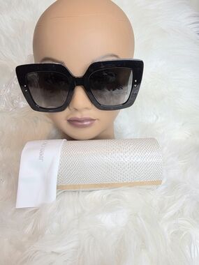 Jimmy Choo Auri Black Oversized Square Sunglasses Silver Glitter Frame Trim NWT